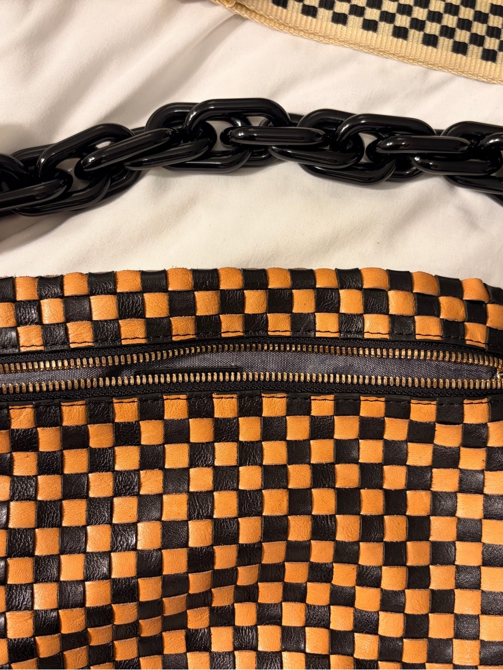 Clare V Woven Leather Crescent Belt Bag in Tan and Black - Picture 4 of 5